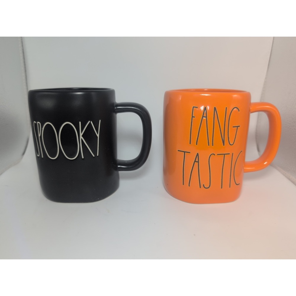 Rae Dunn Fang Tastic & Spooky Coffee Mugs Lot Of 2 Halloween Tea